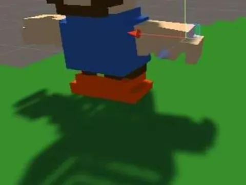 Воксельный персонаж на зелёном поле в Unity
