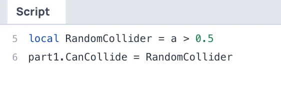 Две строчки на Lua: случайное число и свойство CanCollide, которое делает платформу твёрдой или проходимой